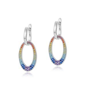Colorful zirconia earrings female retro earrings S925 silver rainbow earrings removable two wear wind