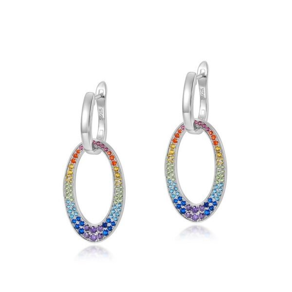 Colorful zirconia earrings female retro earrings S925 silver rainbow earrings removable two wear wind
