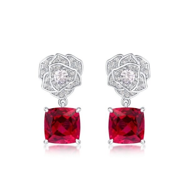 New S925 silver inlaid cultivation ruby earrings simulation rose flower earrings fashion light luxury style