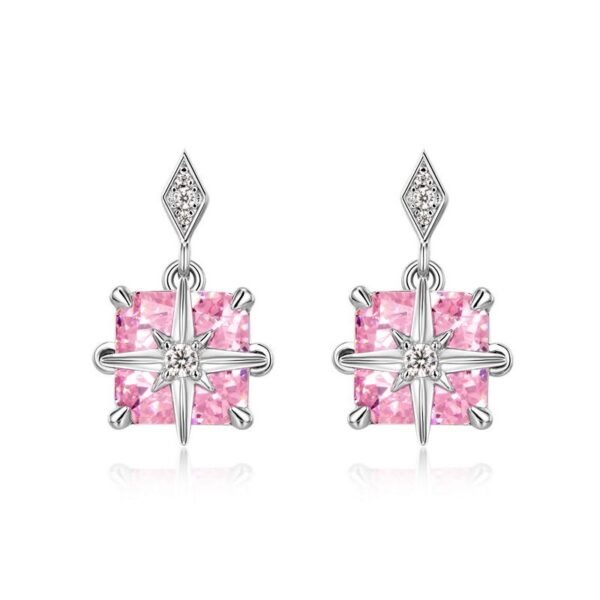 S925 silver square earrings pink ice flower cut high carbon diamond earrings wind high-end atmosphere hundred and match
