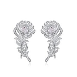 Personalized design feather earrings female S925 silver ice flower cut high carbon diamond exquisite earrings fashion