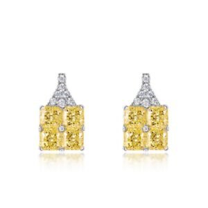 Large square yellow diamond colored treasure earrings S925 silver with ice flower cut high carbon diamond earrings light luxury