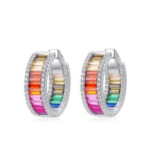 Rainbow circle earrings female S925 silver full inlaid color zirconium earrings light luxury fashion temperament versatile