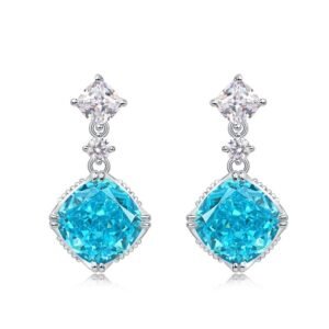 Light aquamarine ice flower cut high carbon diamond earrings S925 silver claw set colorful earrings simple light luxury