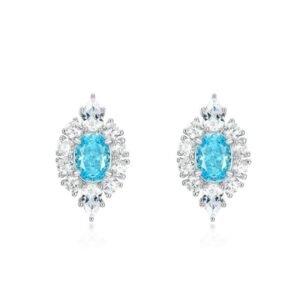 Light sea blue high carbon diamond earrings female S925 silver full set white zirconium radiant earrings light luxury and noble