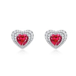 Love cultivation red corundum earrings S925 silver inlaid colorful treasure fashion earrings light luxury
