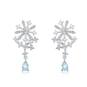 Autumn and winter snowflake fashion earrings female S925 silver sky blue topaz earrings light luxury hundred