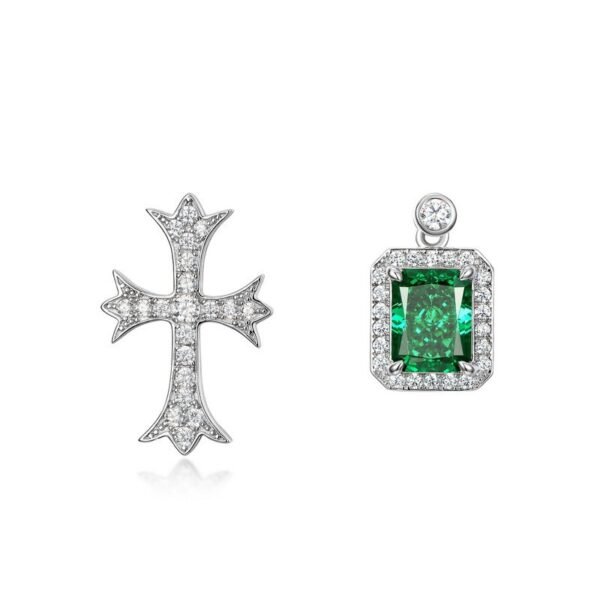 Section sparkling colorful treasure cross fashion earrings S925 silver emerald green high carbon diamond earrings light luxury