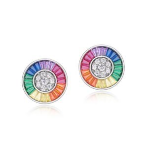 Rainbow zirconia earrings S925 silver full set colorful treasure fashion earrings wind light luxury personality