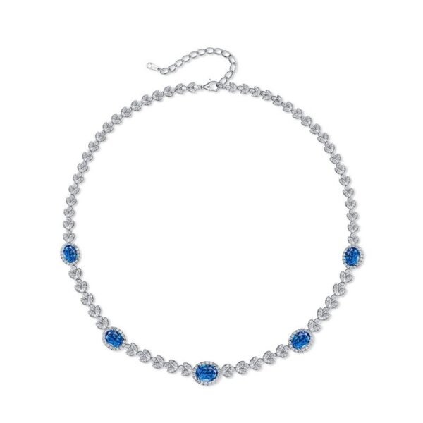 S925 silver necklace female red and blue ice flower cut high carbon diamond jewelry fashion hundred style