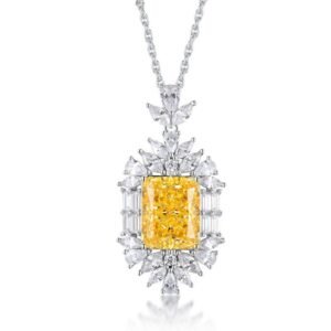 24ct high carbon diamond necklace in 925 silver with rectangle 8_10 ice flower cut yellow diamonds neckpiece