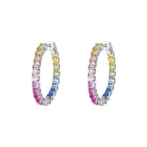 Rainbow zirconia earrings women's S925 silver full set colorful treasure earrings fashion high sense of niche