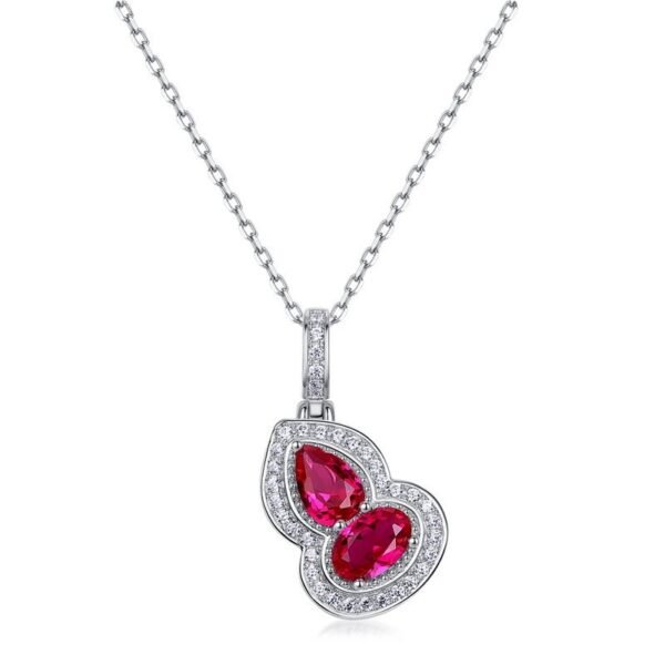 New Chinese cultivation ruby gourd necklace female S925 silver inlaid cultivation colorful treasure full of diamonds collarbone chain light luxury fashion