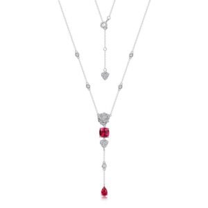 Simulation rose cultivated ruby long necklace S925 silver inlaid colorful treasure necklace fashion light luxury