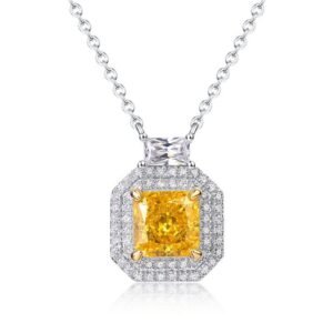 S925 silver ice flower cut high carbon diamond square collarbone chain light luxury fashion yellow diamond necklace neck jewelry