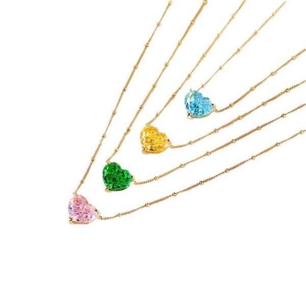 Simple geometric love heart yellow high carbon diamond necklace women's S925 sterling silver plated white gold necklace