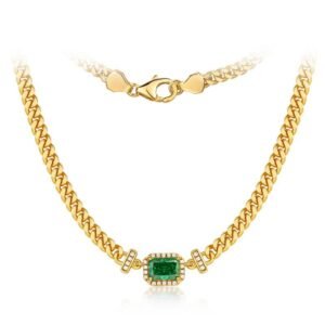 925 silver ice flower cut high carbon diamond necklace women plated 10K gold emerald green collarbone chain fashionable and versatile