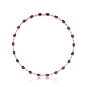 S925 sterling silver oval orange red full diamond necklace female high carbon diamond collarbone chain simple wind retro