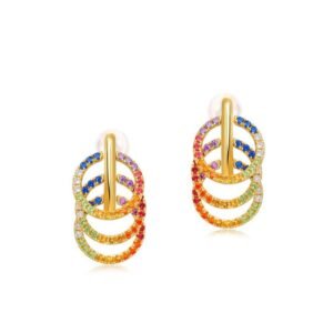 Fashion light luxury earrings diamond earrings female S925 silver multi-layer circle rainbow personalized earrings