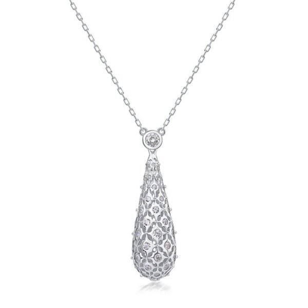Water drop simple necklace S925 silver hollow full set white zirconium collarbone chain fashion light luxury noble