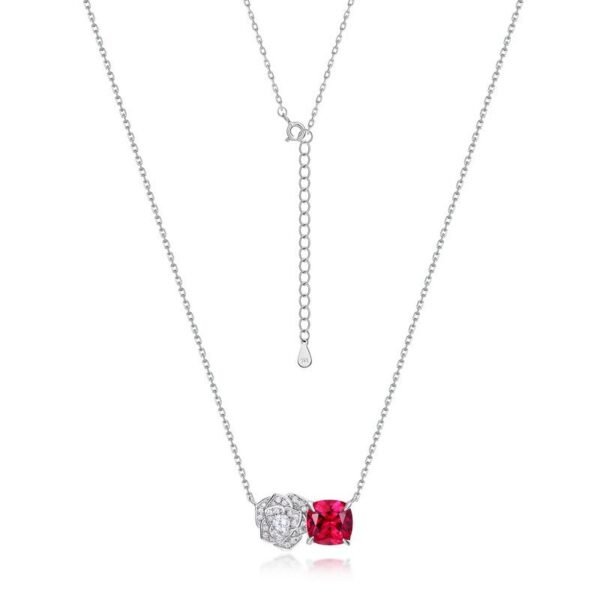 Rose corundum necklace female S925 silver inlaid colorful treasure collarbone chain light luxury fashion