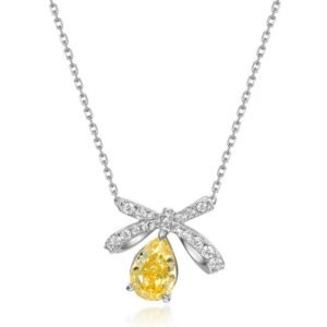 Bow colorful treasure necklace female S925 silver ice flower cut high carbon diamond pendant collarbone chain light luxury