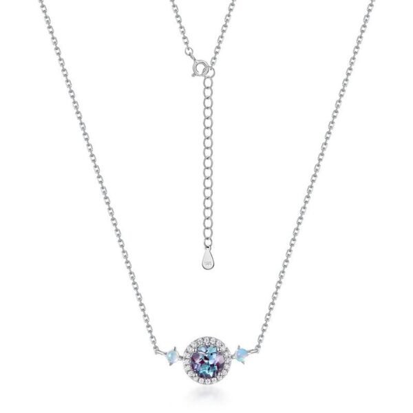 Light luxury fashion alexandrite necklace S925 silver full inlaid cultivation variegated stone colored treasure collarbone chain female