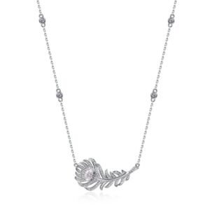 Section feather personalized design high carbon diamond necklace female S925 silver with sparkling colored treasure collarbone chain fashion trend
