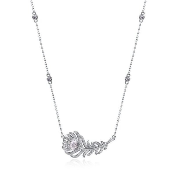 Section feather personalized design high carbon diamond necklace female S925 silver with sparkling colored treasure collarbone chain fashion trend