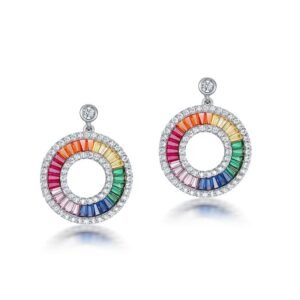 Colorful zirconia earrings women's S925 silver surrounded by colorful treasure inlaid senior sense earrings light luxury fashion