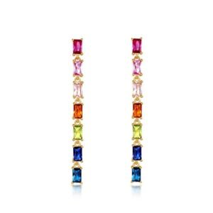 Long rainbow zirconia earrings female S925 silver inlaid multi-color zirconium light luxury earrings simple fashion