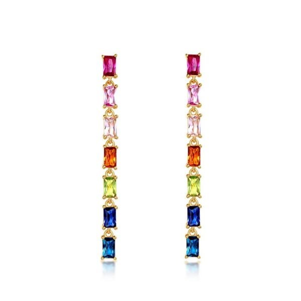 Long rainbow zirconia earrings female S925 silver inlaid multi-color zirconium light luxury earrings simple fashion