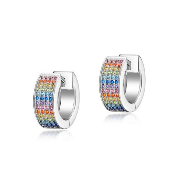 Wind circle rainbow earrings S925 silver with four rows of colored diamond earrings for men and women models fashion light luxury hip-hop