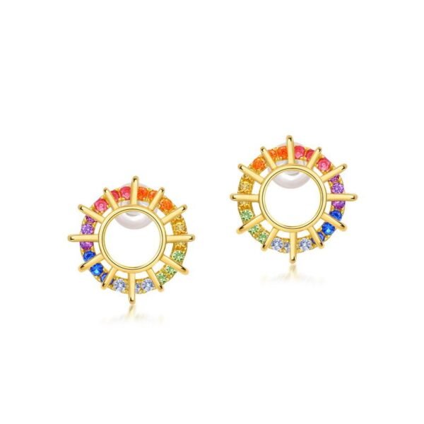 Hot models S925 sterling silver rainbow color earrings full of colorful zirconia sun earrings light luxury fashion