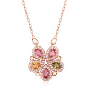 Natural tourmaline light luxury necklace S925 silver inlaid colorful treasure a two wear collarbone chain fashion fresh and versatile