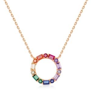 Light luxury circle color zirconia necklace women S925 silver plated rose gold full set color zirconia collarbone chain