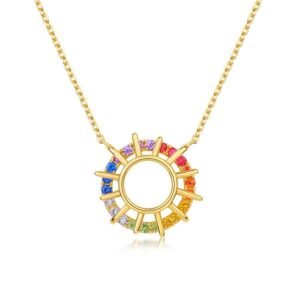 Colorful zirconia necklace S925 silver colorful sunflower collarbone chain men and women vintage high-level feeling