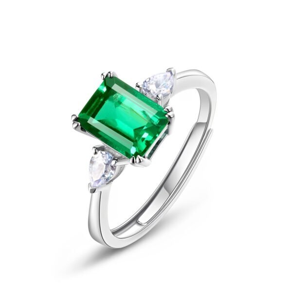 S925 silver ring female simple princess square cultivation emerald fashion gemstone hand jewelry