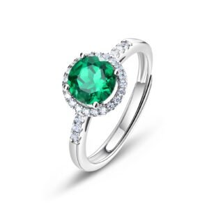 New S925 Silver Cultivated Emerald Ring Female Light Luxury Retro Style Jewelry