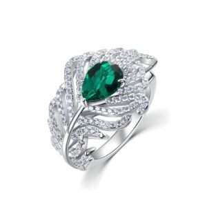 Light Luxury Feather Cultured Emerald Index Ring S925 Silver Setting Cultured Colored Treasure Ring Wind