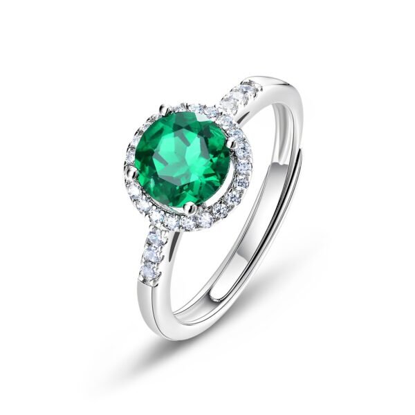 New S925 Silver Cultivated Emerald Ring Female Light Luxury Retro Style Jewelry