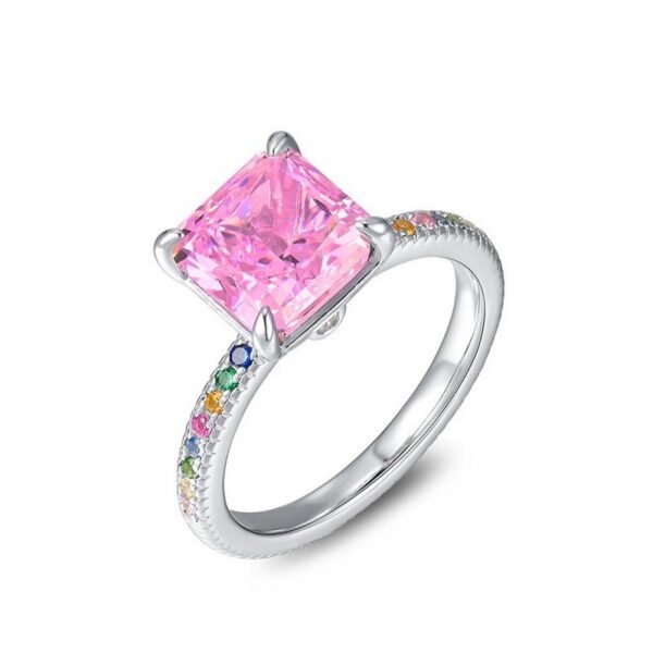 S925 Silver High Carbon Diamond Ring Women's 8A Zirconium Square Ice Flower Cut Colorful Jewelry Ring Live Explosion - Image 6