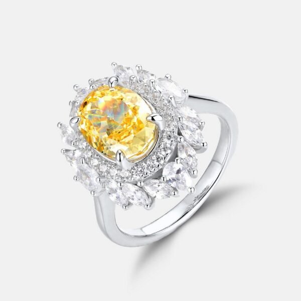 Yellow diamond high carbon diamond ring through S925 inlaid 8_10 wind light luxury models ice flower cut women's ring - Image 6