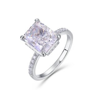 Super Shiny S925 Silver Square Finger Ring Ice Flower Cut High Carbon Diamond Ring Female Fashion Proposal Wedding Ring