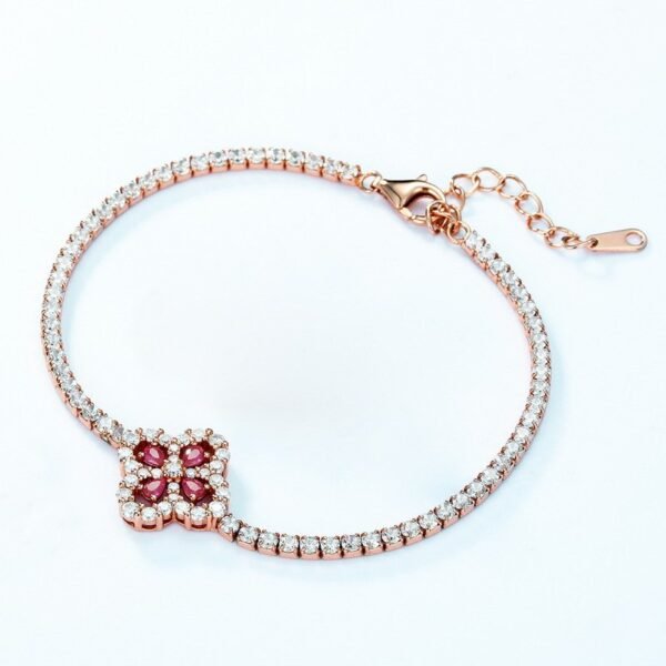 Four-leaf clover cultivation ruby bracelet S925 silver full set sparkling colorful treasure hand jewelry simple light luxury - Image 6