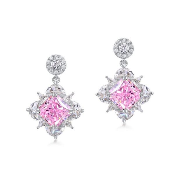 New S925 Silver High Carbon Diamond Earrings Fashion Square Ice Flower Cut Earrings - Image 6