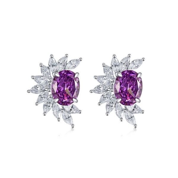 925 silver earrings 3X5 egg-shaped eight hearts and eight arrows purple high-carbon diamond earrings fashion temperament - Image 6