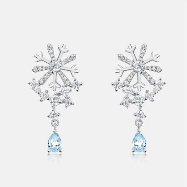 Autumn and winter snowflake fashion earrings female S925 silver sky blue topaz earrings light luxury hundred - Image 6