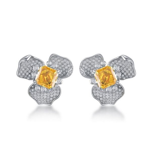 Hot models S925 sterling silver flower earrings senior sense of temperament ultra-flash high carbon diamond earrings live explosive models - Image 6