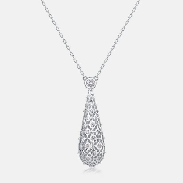 Water drop simple necklace S925 silver hollow full set white zirconium collarbone chain fashion light luxury noble - Image 6